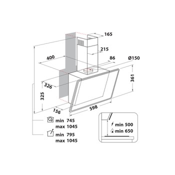 Indesit Afzuigkap Ingebouwd IHVP 6.6 LM K Zwart Wandmodel Mechanisch Technical drawing
