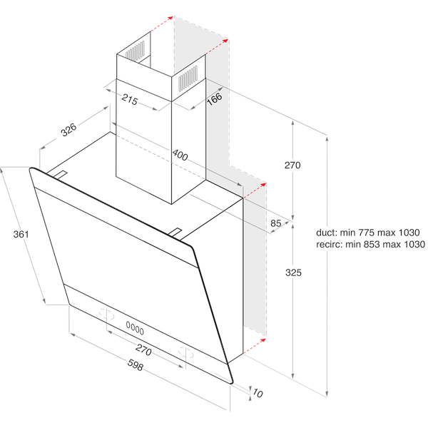 Indesit Hotte Encastrable IHVP 6.6 LM K Noir Mural Mécanique Technical drawing