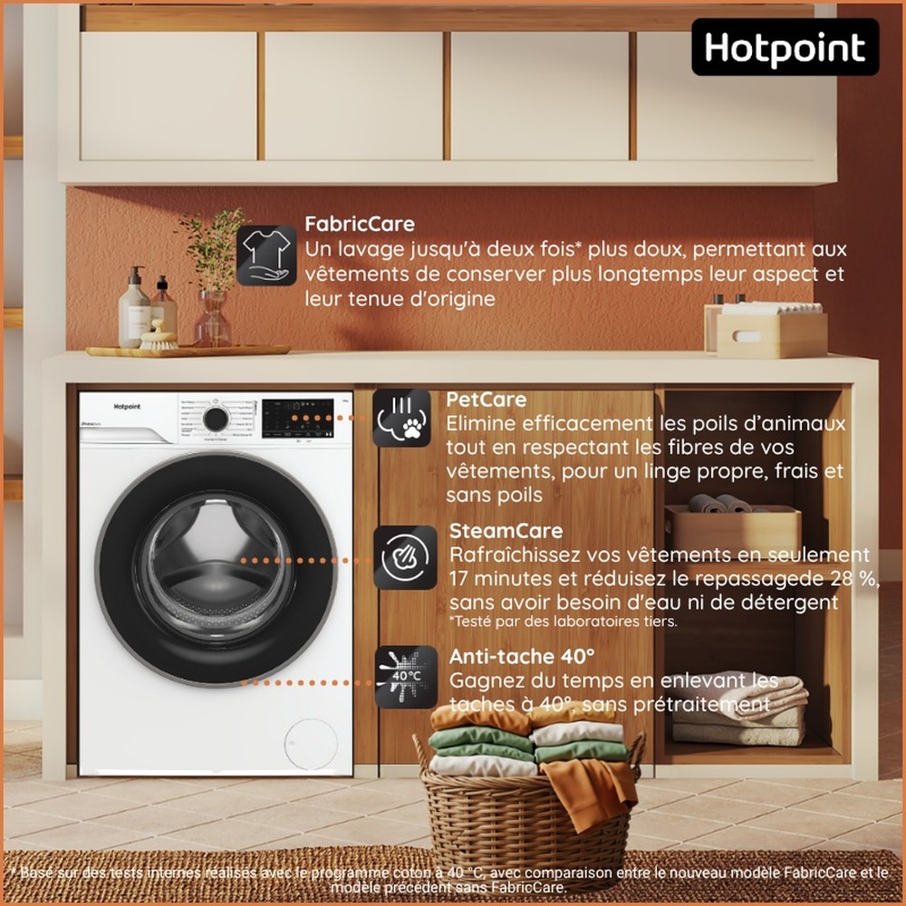 Hotpoint Lave-linge Pose-libre HB 103 CARE FR Blanc Lave-linge frontal A Lifestyle detail