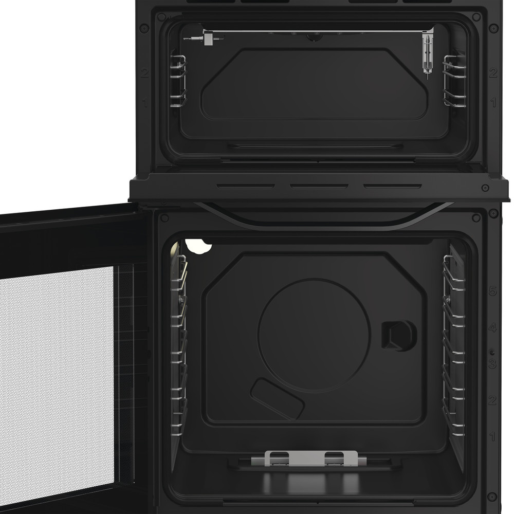 Hotpoint Double Cooker HTG5GCB Black A+ Enamelled Sheetmetal Frontal open