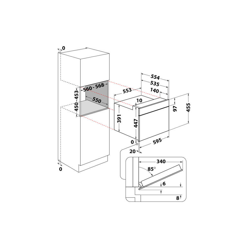 Whirlpool Mikrovlnná rúra Vstavané WMW57DHMW Biela Elektronické 40 Mikrovlny kombi 900 Technical drawing