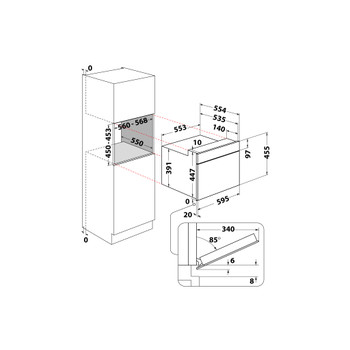 Whirlpool Mikrovlnná rúra Vstavané WMW57DHMW Biela Elektronické 40 Mikrovlny kombi 900 Technical drawing