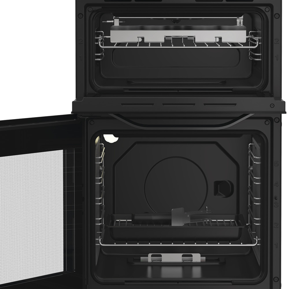 Hotpoint Double Cooker HTG5GCB Black A+ Enamelled Sheetmetal Lifestyle frontal open
