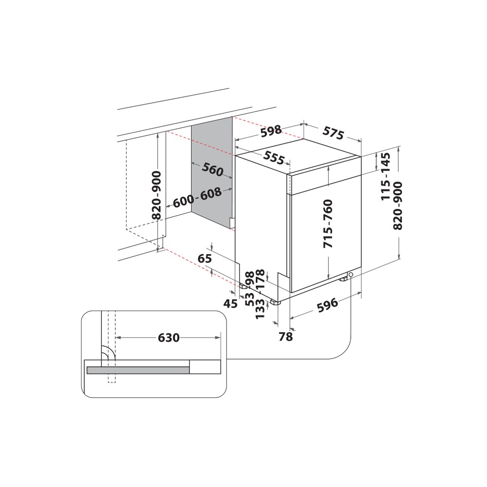 Bauknecht Lavastoviglie Apparechio incasso BKKR PCMCH A scomparsa parziale C Technical drawing