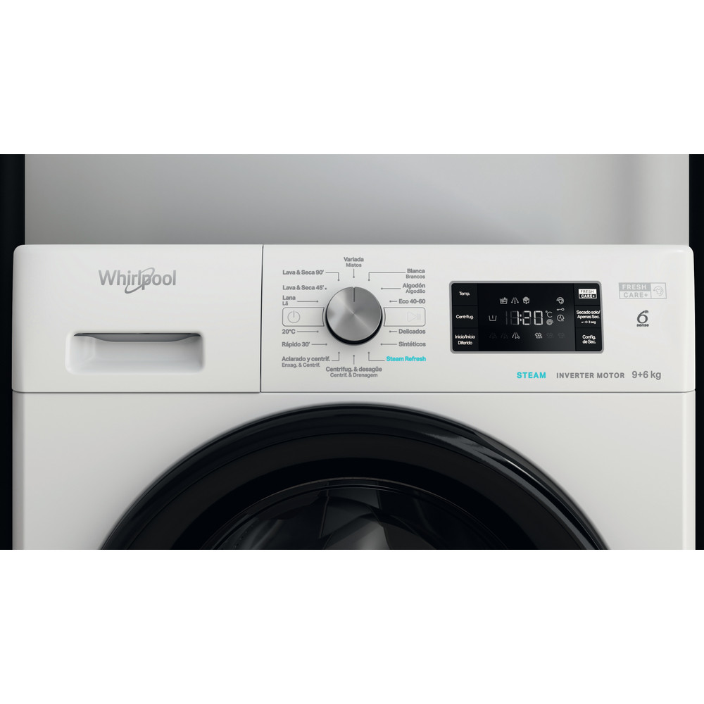 Whirlpool Lavadora secadora Libre instalación FFWDB 964369 BV SPT Blanco Cargador frontal Control panel