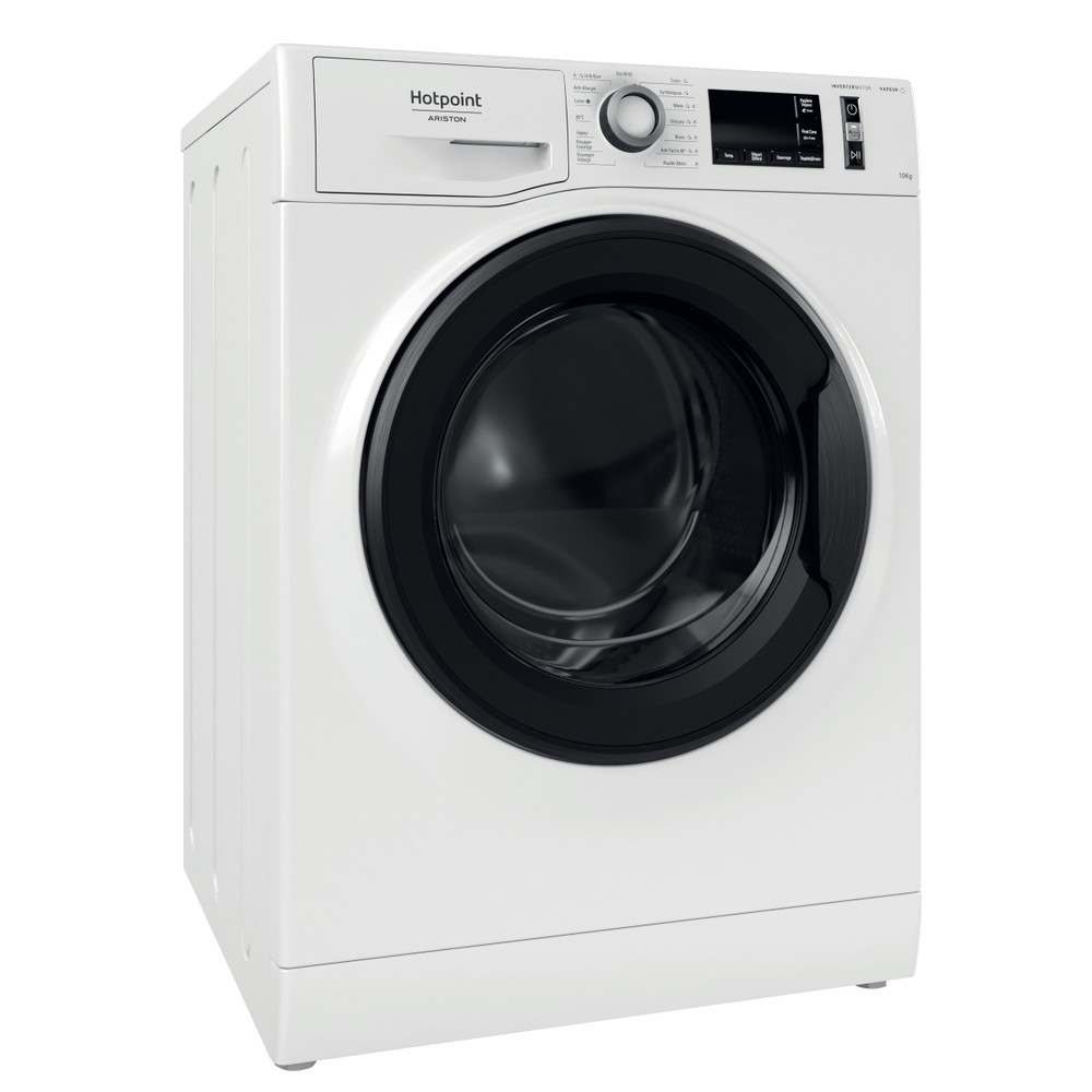 Hotpoint_Ariston Lave-linge Pose-libre NAM111044WMFR N Blanc Lave-linge frontal B Perspective