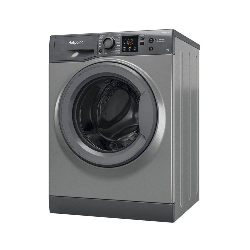 Hotpoint Washing machine Free-standing HNR9 W64 GG IRE Graphite Front loader A Perspective