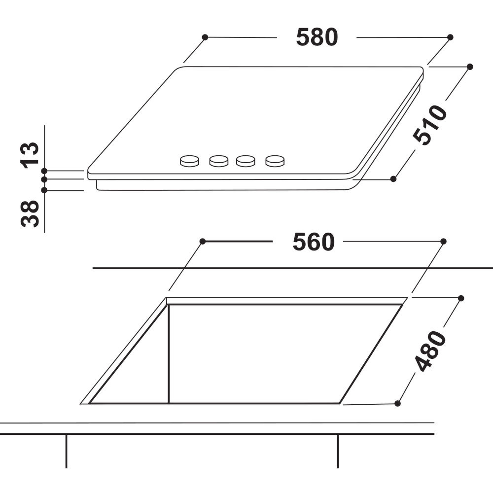 Hotpoint_Ariston Encimera PPH 60G DF/IX Inox Gas Technical drawing
