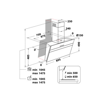 Whirlpool Odsavač par Vestavné WHVS 93F LT BSS/1 Černá Wall-mounted Elektronické Technical drawing