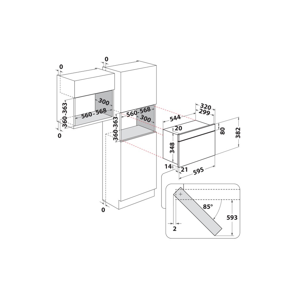 Hotpoint Microondas Incorporado HM K11O X acero inoxidable Electrónico 22 función MW + Grill 750 Technical drawing