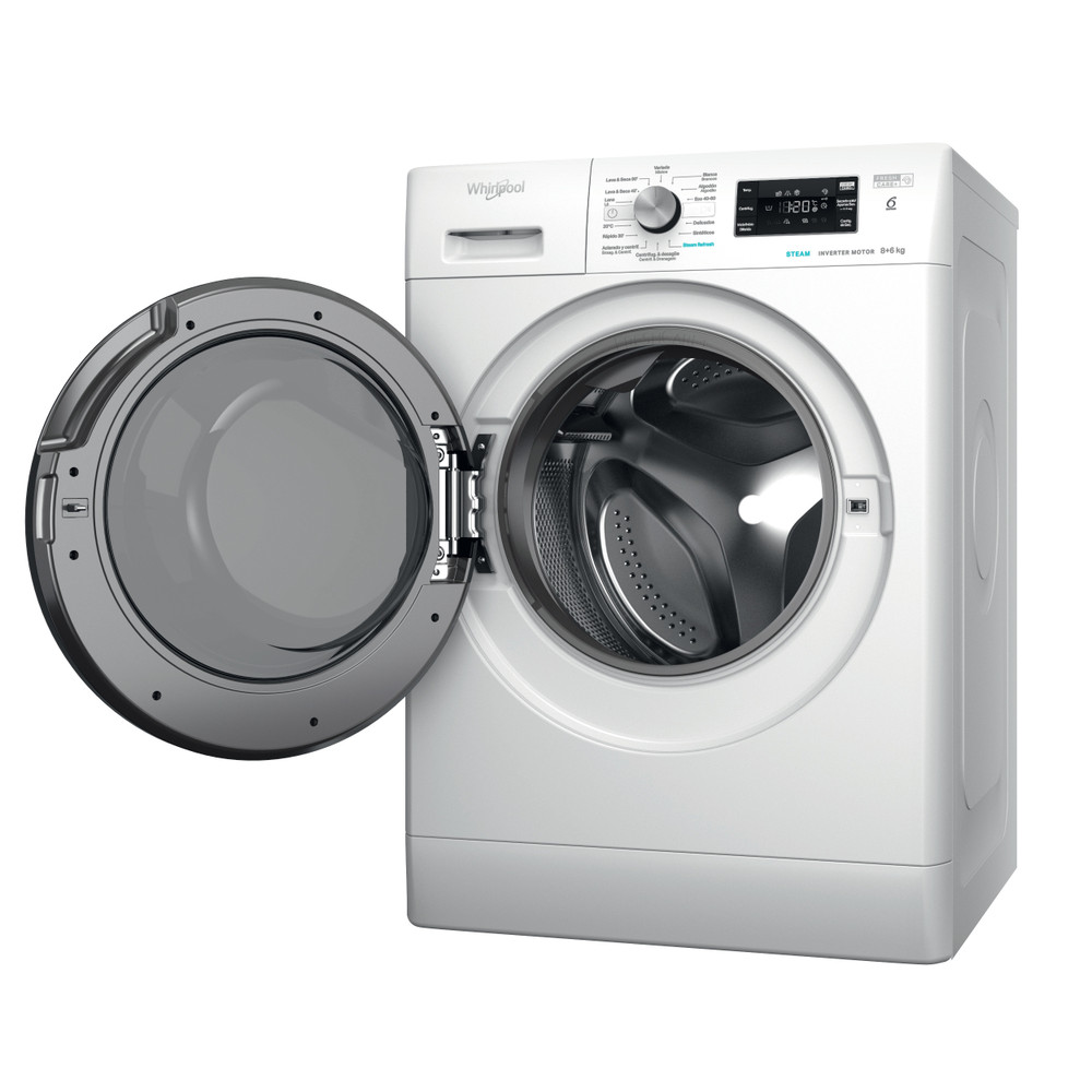 Whirlpool Lavadora secadora Libre instalación FFWDB 864369 BV SPT Blanco Cargador frontal Perspective open