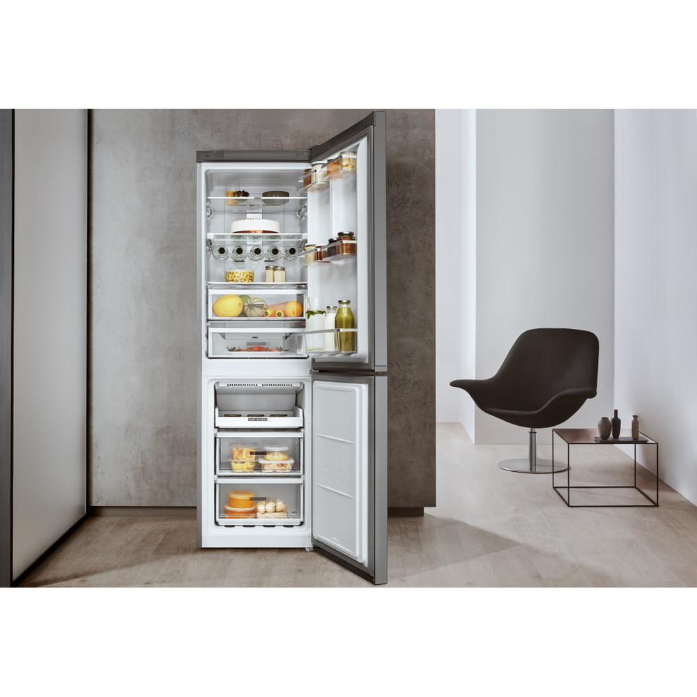 Whirlpool Hűtő/fagyasztó kombináció Szabadonálló W7 831T MX Fekete/Inox 2 doors Lifestyle frontal open