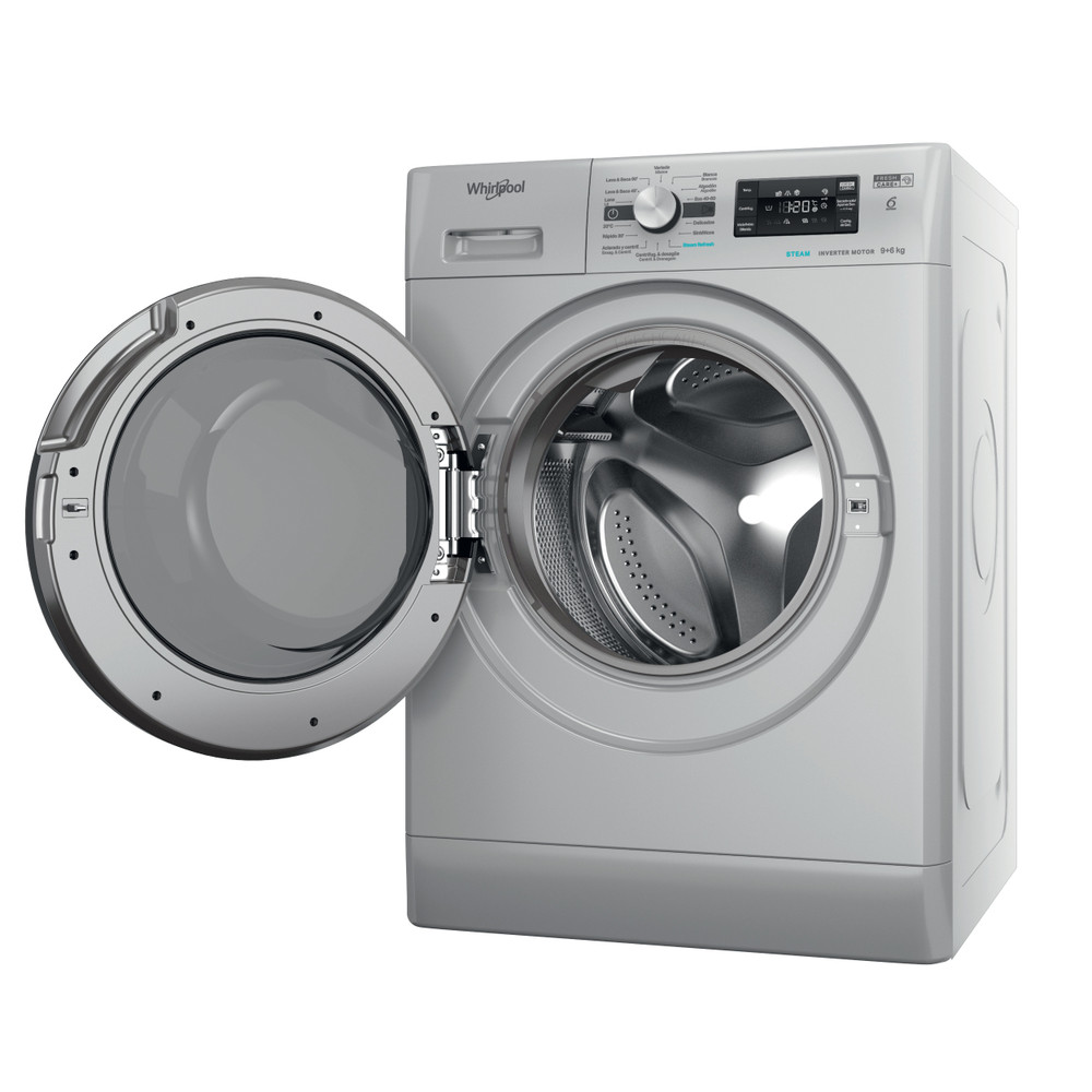 Whirlpool Máquina de lavar e secar roupa Livre Instalação FFWDB 964489 SBV SPT Prata Carga Frontal Perspective open