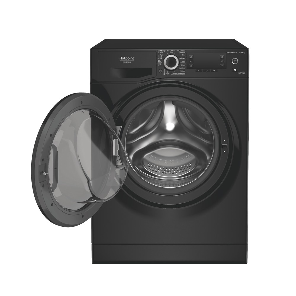 Hotpoint_Ariston Lavante-séchante Pose-libre NDD 117489 BDA FR Noir Lave-linge frontal Frontal open