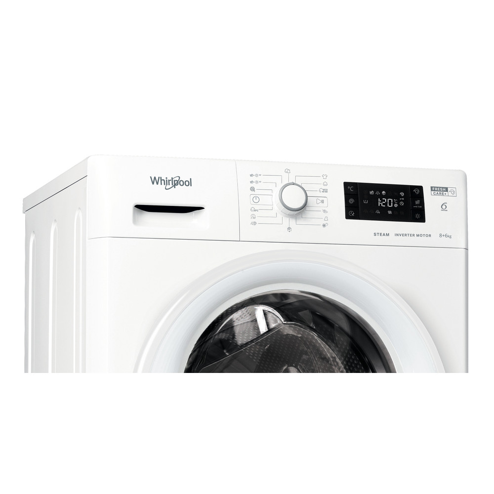 Whirlpool Perilica i sušilica Samostojeći FWDG 861483E WV EU N Bijela Prednje punjenje Control panel