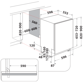 Indesit Geschirrspüler Einbaugerät IDI NE219B Vollintegrierbar F Technical drawing