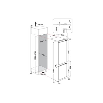 Whirlpool Réfrigérateur combiné Encastrable WHC18D021C2 SF Blanc 2 portes Technical drawing