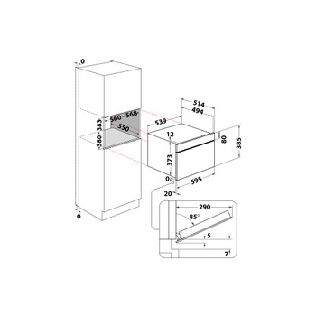 Whirlpool Mikrohullámú sütő Beépíthető AMW 730/WH Fehér Elektromos 31 Mikrohullám+Grill funkció 1000 Technical drawing