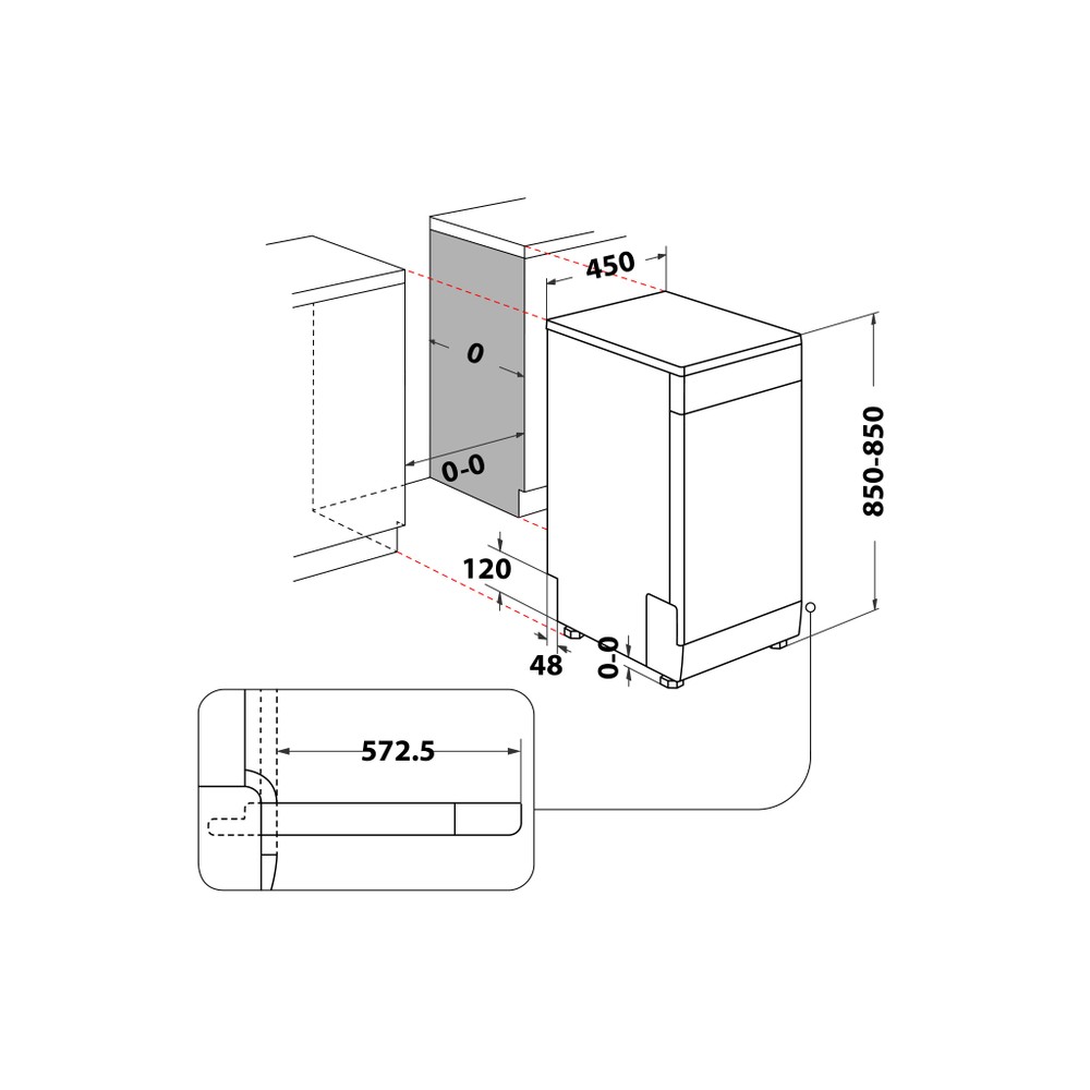 Whirlpool Vaatwasser Vrijstaand WH6FB10BS7A0X Vrijstaand B Technical drawing