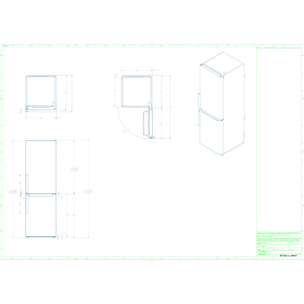 Whirlpool Hűtő/fagyasztó kombináció Szabadonálló W7 821O OX Optic Inox 2 doors Technical drawing