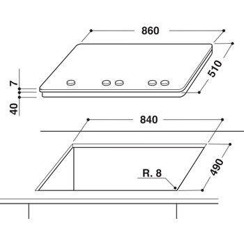Whirlpool Table de cuisson GMW 9522/IXL Inox Ixelium GAS Technical drawing