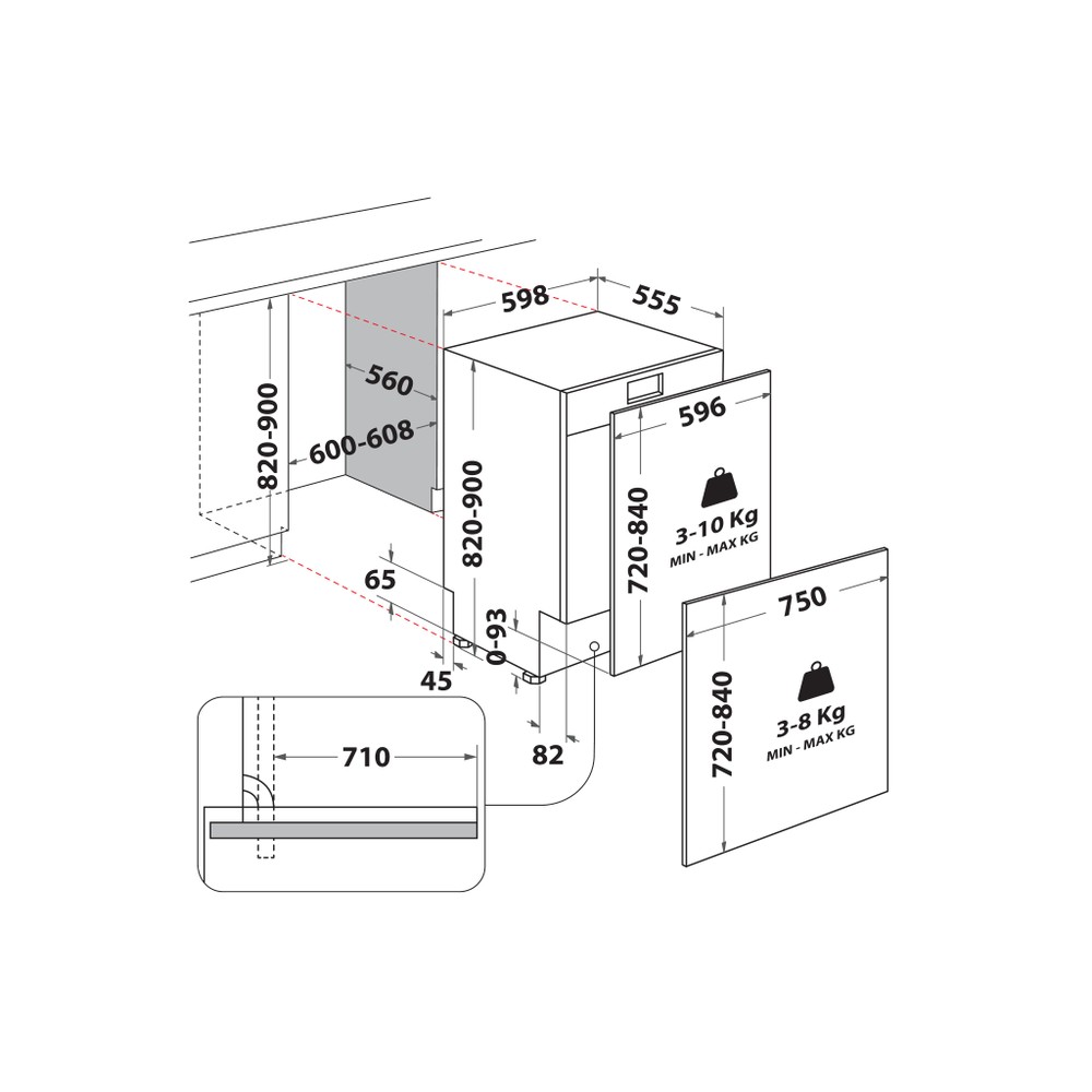 Whirlpool Maşină de spălat vase Încorporabil WH7IA15AM3LS0 Full-integrated A Technical drawing
