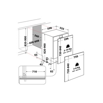 Whirlpool Diskmaskin Inbyggda WH7IA15AM3LS0 Full-integrated A Technical drawing