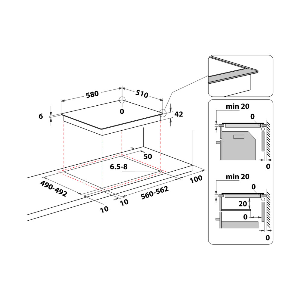 Whirlpool Table de cuisson AKT 8130/LX Noir Radiant vitroceramic Technical drawing