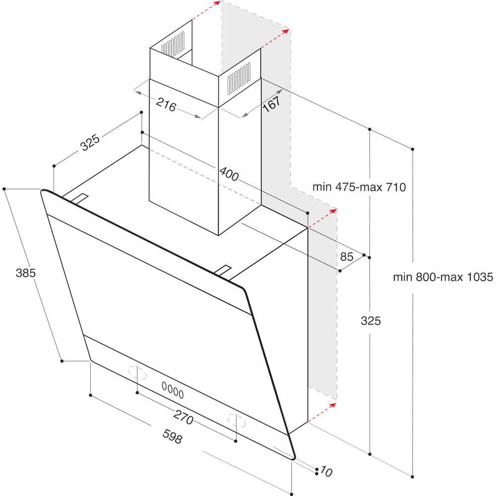 Whirlpool Hotă Încorporabil WHVP 62F LT W Alb Independent Electronic Technical drawing