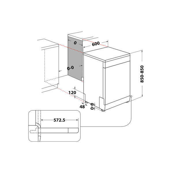 Indesit Perilica posuđa Samostojeći DFE 1B19 13 Samostojeći F Technical drawing