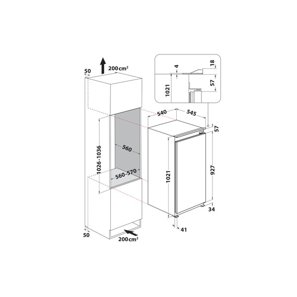 Indesit Réfrigérateur Encastrable INSZ 10012 Blanc Technical drawing