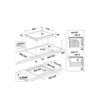 Whirlpool Kookplaat WS Q2160 NE Zwart Induction vitroceramic Technical drawing
