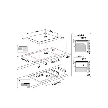 Whirlpool Varná deska WS Q2160 NE Černá Induction vitroceramic Technical drawing