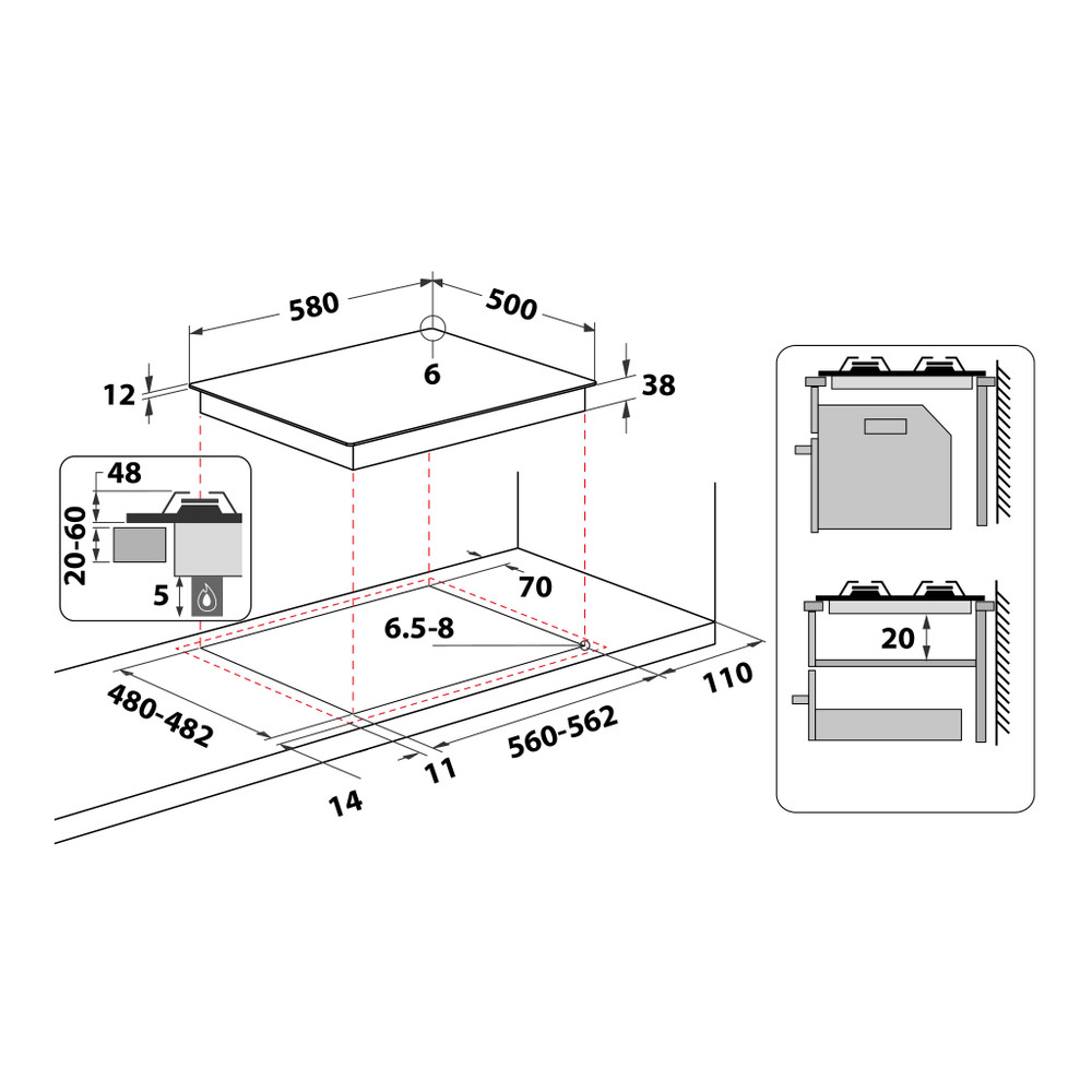 Whirlpool Table de cuisson AKM 268/IX Inox GAS Technical drawing