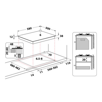 Whirlpool Table de cuisson AKM 268/IX Inox GAS Technical drawing