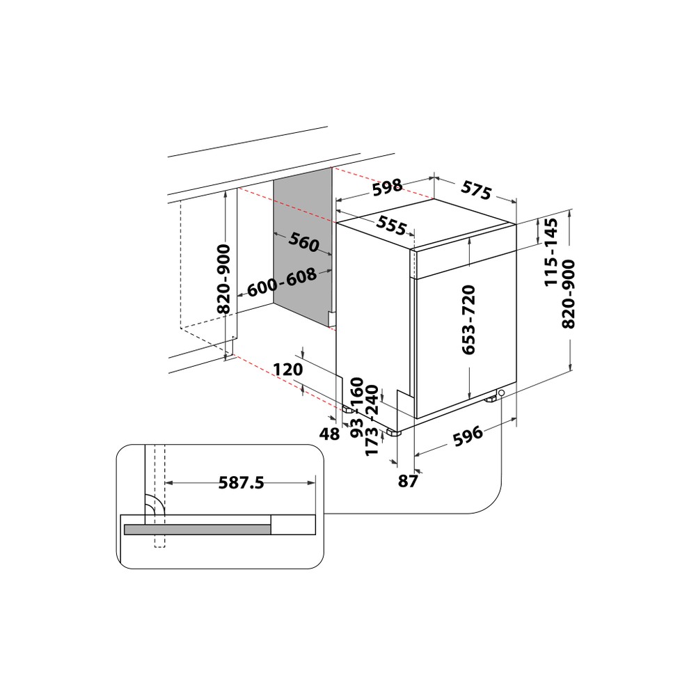 Whirlpool Perilica posuđa Ugradbeni WBC 3C26 X Half-integrated E Technical drawing