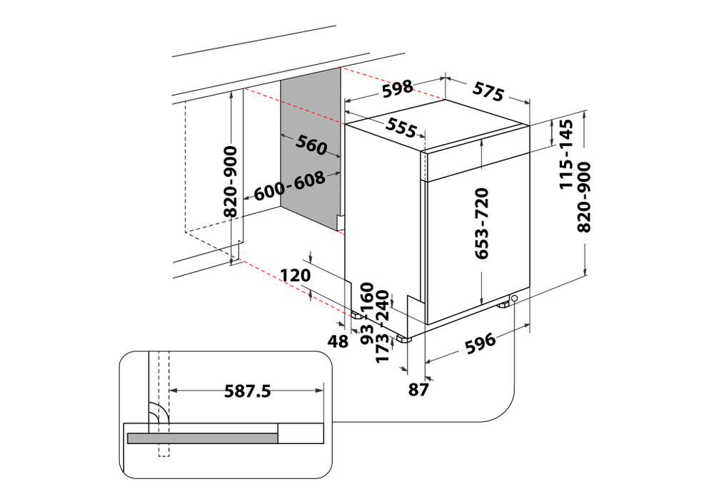 Halfgeïntegreerde vaatwasser Whirlpool - WBC 3C26 X | European