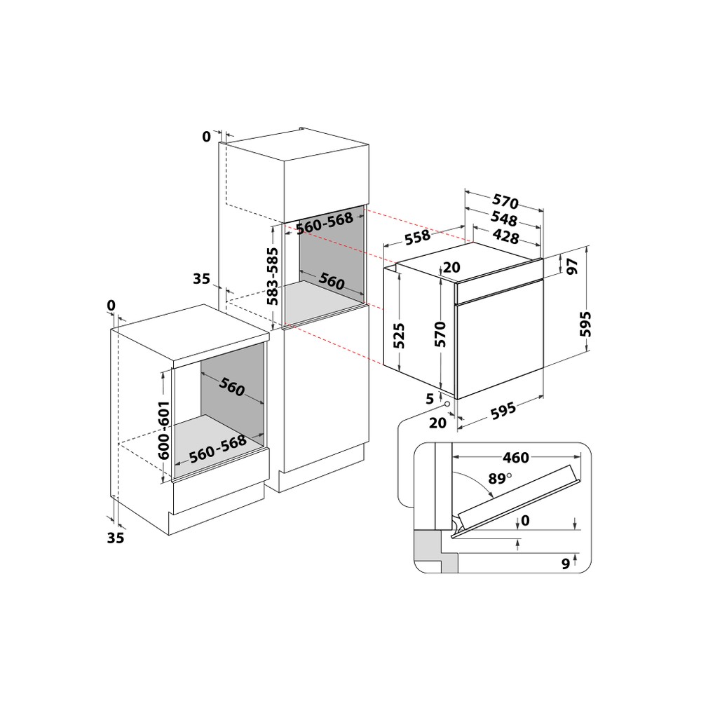 Whirlpool Trouby Vestavné OMR58CU1SX Elektrická A+ Technical drawing
