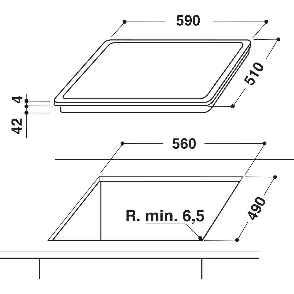 Whirlpool Ploča za kuhanje AKT 8190/BA Crna Radiant vitroceramic Technical drawing