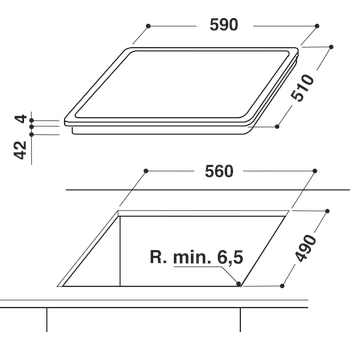 Whirlpool Ploča za kuhanje AKT 8090/NE Crna Radiant vitroceramic Technical drawing