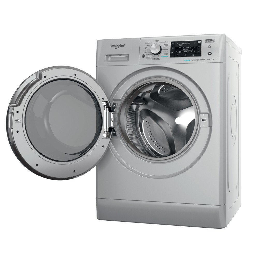 Whirlpool Máquina de lavar e secar roupa Livre Instalação FFWDD 1174269 SBV SPT Prata Carga Frontal Perspective open