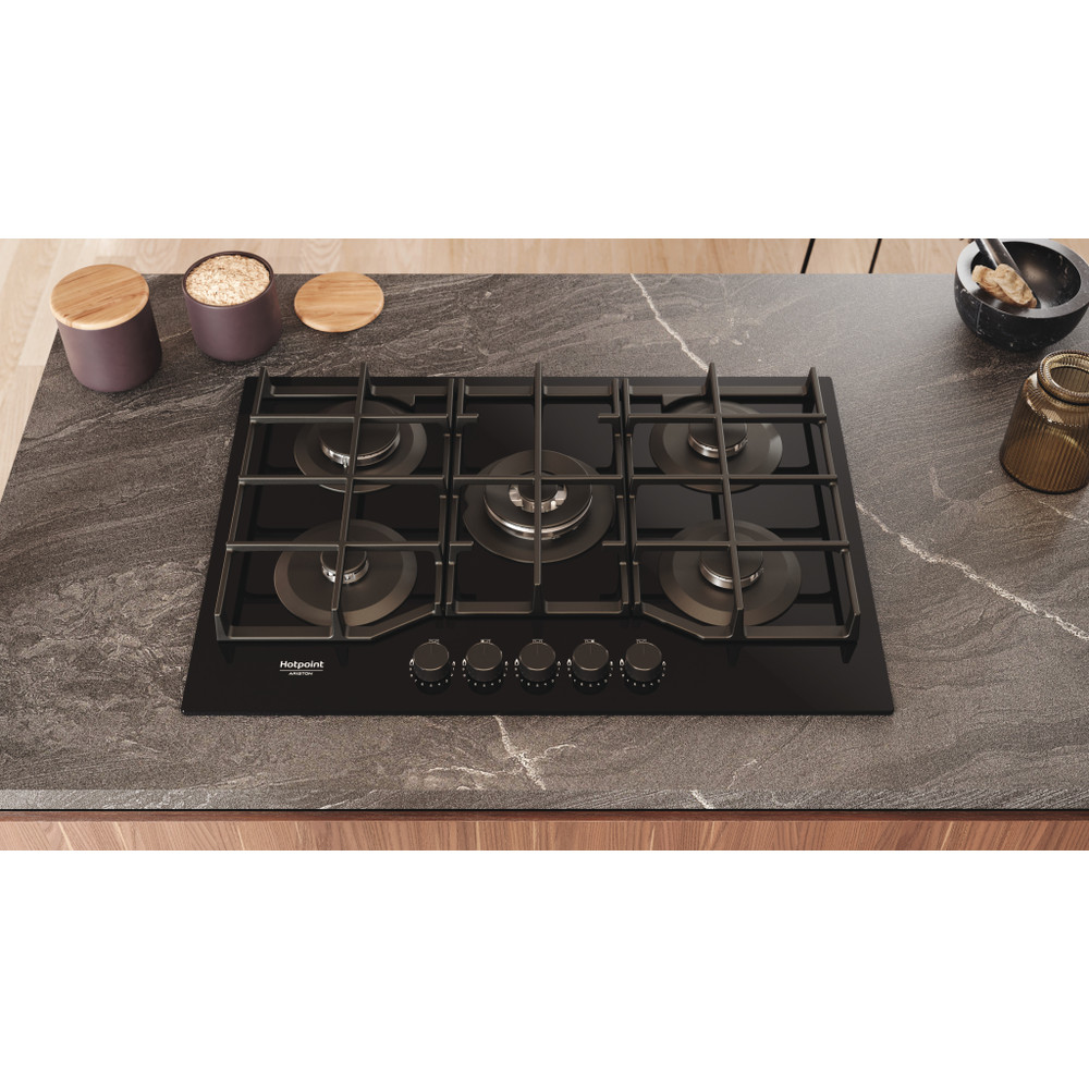 Hotpoint_Ariston Placa HAGS 72F/BK 1 Preto Gás Lifestyle frontal top down