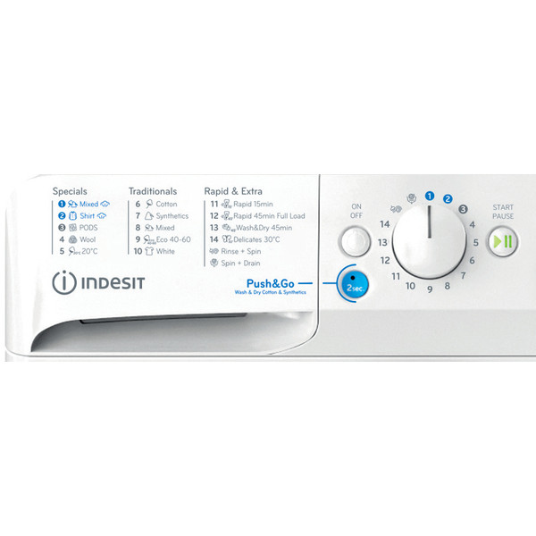 Indesit Πλυντήριο-στεγνωτήριο Ελεύθερο BDE 107436 WKV EE Λευκό Front loader Program