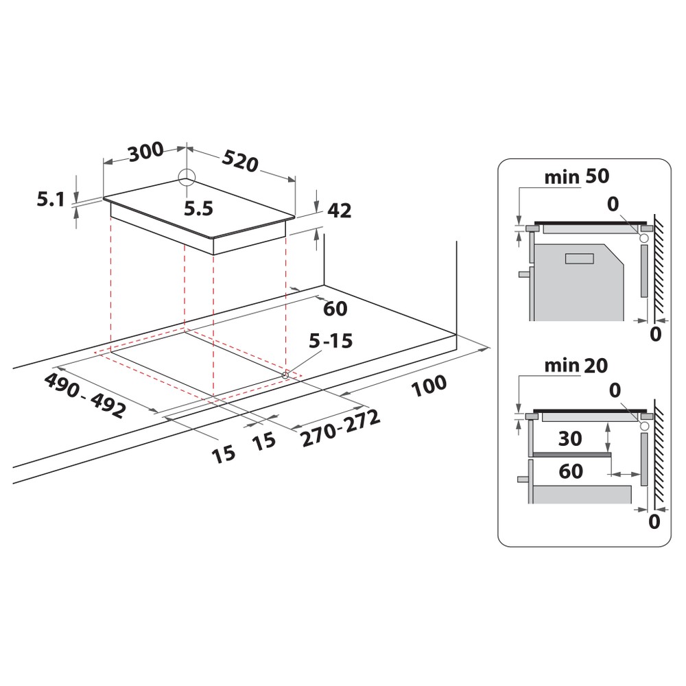 Bauknecht Piano cottura BRD 4030 B Nero Radiant vitroceramic Technical drawing