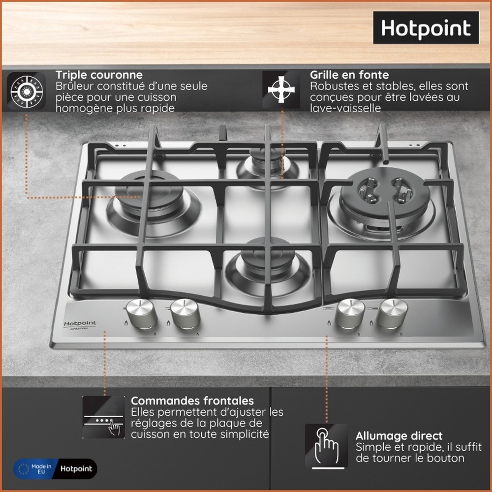 Hotpoint_Ariston Table de cuisson PCN 641 T/IX/HA Inox Gaz Lifestyle detail