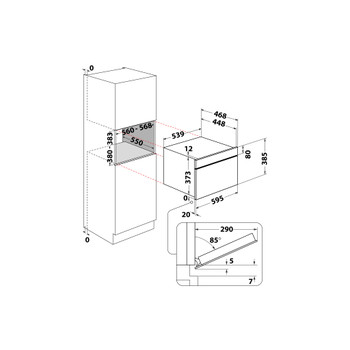 Whirlpool Mikrohullámú sütő Beépíthető W7 MD540 Rozsdamentes acél Elektromos 31 Mikrohullám+Grill funkció 1000 Technical drawing