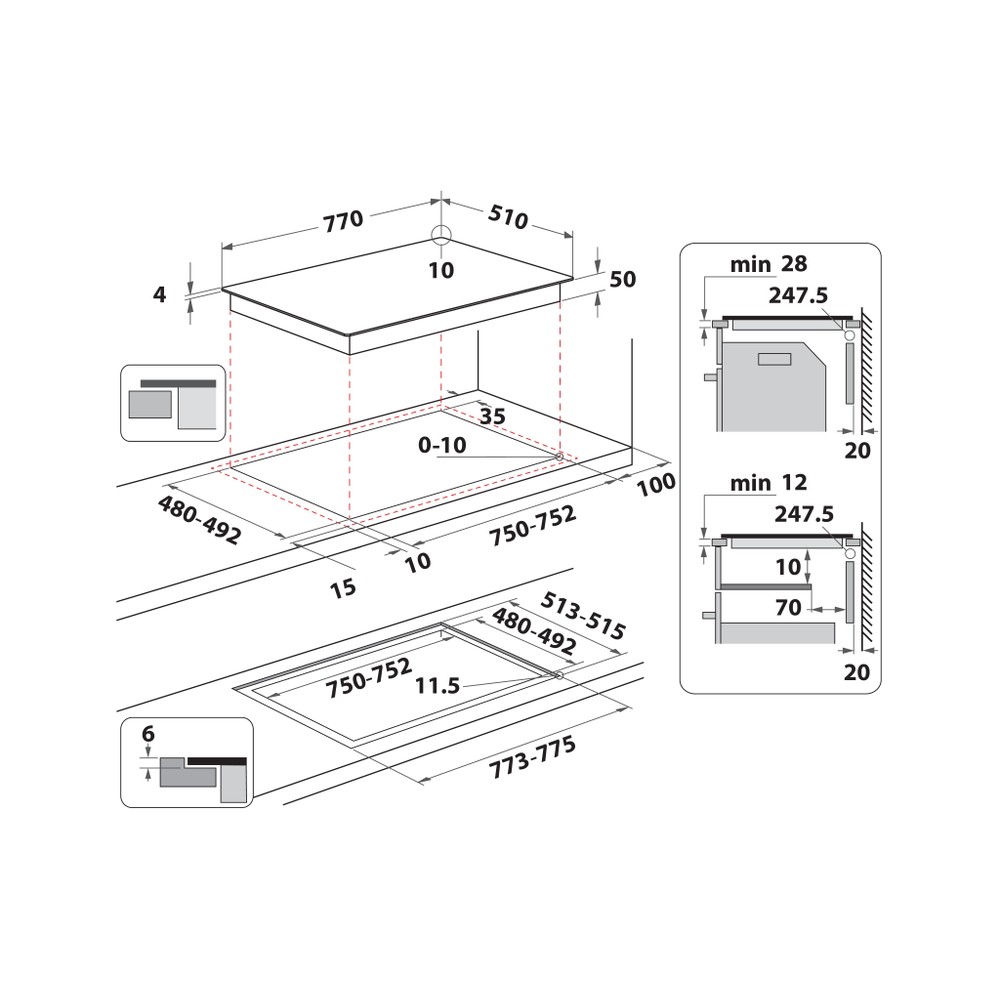 Whirlpool Table de cuisson WL S6277 CPNE Noir Induction vitroceramic Technical drawing