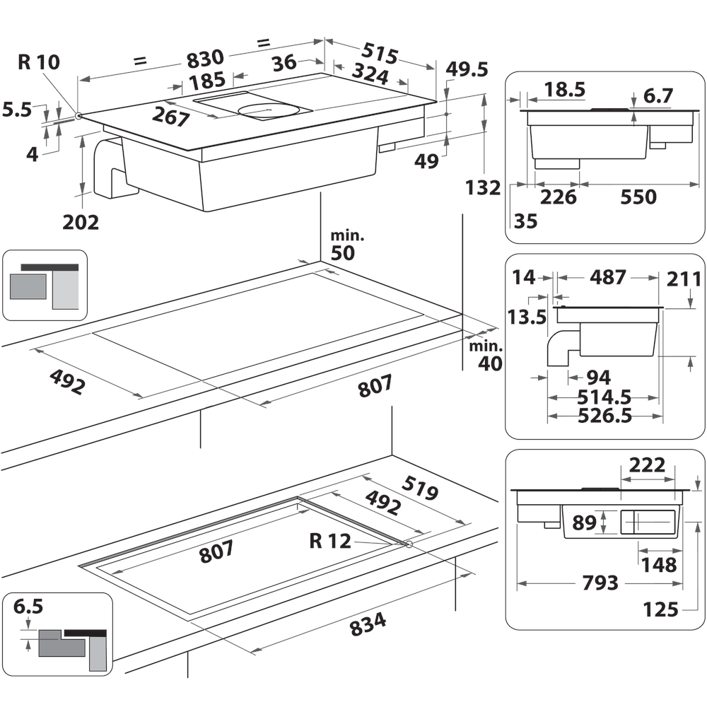 Bauknecht Venting cooktop BVH 92 2B K/1 Noir Technical drawing