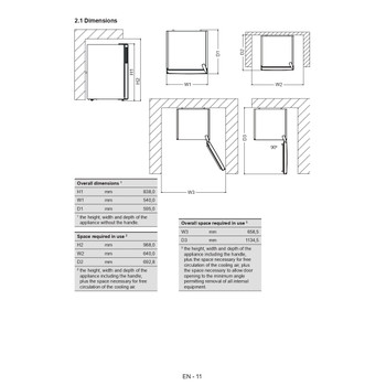 Whirlpool Kjøleskap Frittstående W55RM 1120 W Hvit Technical drawing