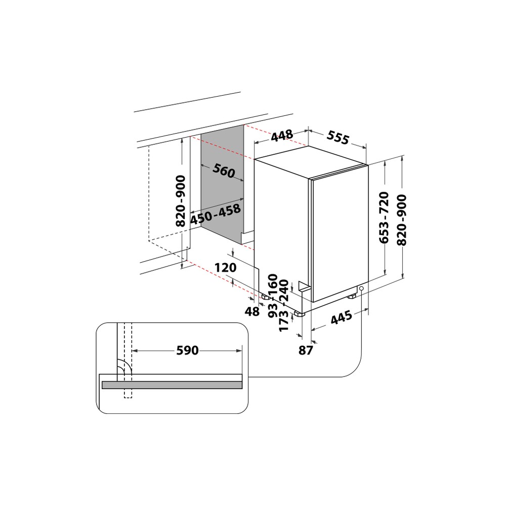 Indesit Посудомийна машина Вбудований (-а) DSIE 2B10 Вбудована A+ Technical drawing